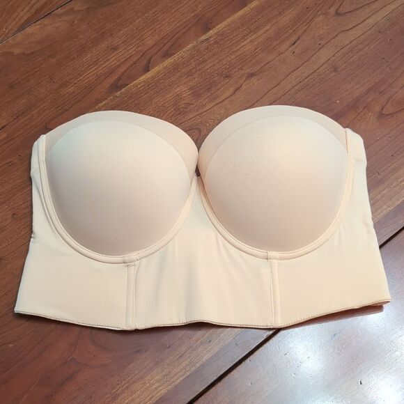 Lively Bra Size 34DD The Low Back Strapless Cream Beige Long Line Boned Bustier - Picture 5 of 16